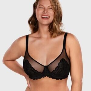 HSIA Black Mermaid Scales Lace Underwire Bra Full Coverage Women's Size 46DD NWT